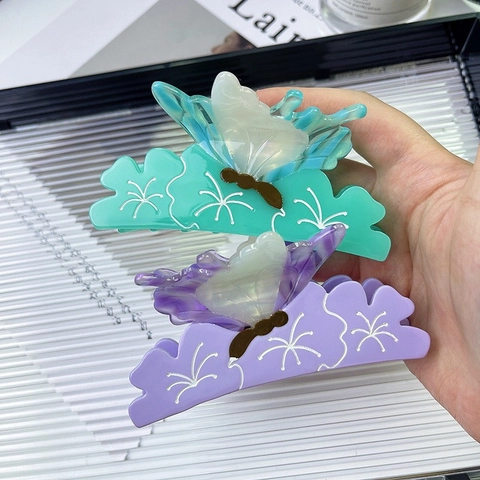 Elegant Acetate Butterfly Hair Claw Clip For Women Handmade Floral Pattern Gradient Large Shark Clip Fashion Hair Accessory