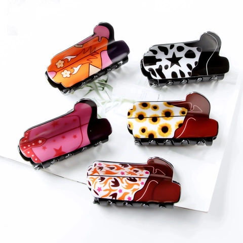 Creative Cowboy Boot Shaped Hair Claw Clip PVC Floral Cow Print Large Hair Clamp Fashion Hair Accessories For Women Girls