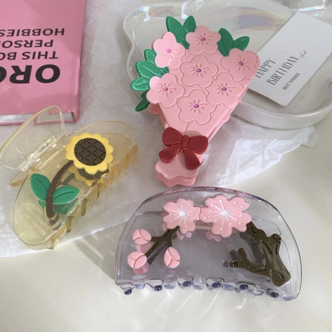 Molla per Capelli in Acetato a Fiore Fatta a Mano Elegante Fiore di Ciliegio Girasole Clip Dolce Accessori per Capelli Floreali per Donna Styling