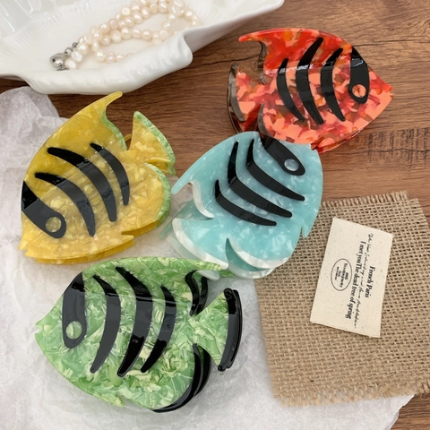 Ocean Biological Tropical Fish Shaped Acetate Hair Clip Striped Marble Pattern Hair Claw Shark Clip Fashion Hair Accessory For Women