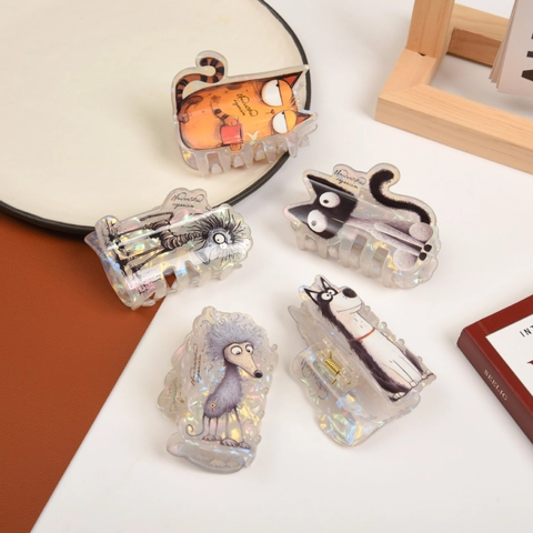 Pinza per Capelli in Acrilico Iridescente con Animali Cartoni Animati Simpatici Gatti Cani Fermagli per Capelli Donna Ragazza Accessori Styling