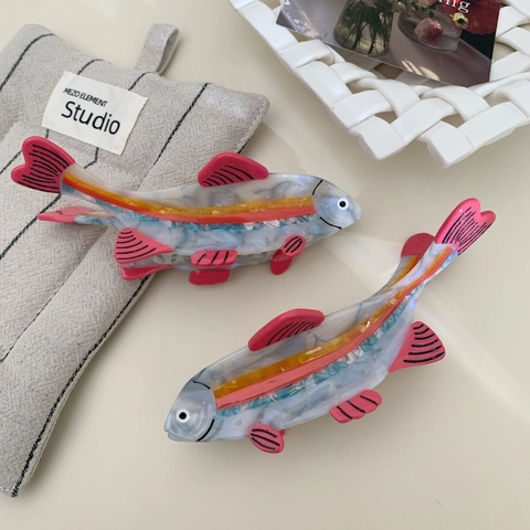 Pince à Cheveux en Acétate Forme de Poisson Coloré Motif Marbre Pince Requin Épingle à Cheveux Animal Marin pour Femmes