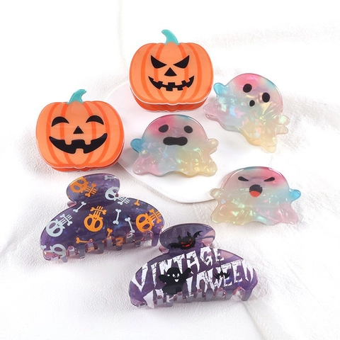 Handgefertigt Halloween Kürbis Geist Haarklammer PVC Kreativ Gruselig Skelett Fledermaus Haarspangen Für Damen Party Schmuck