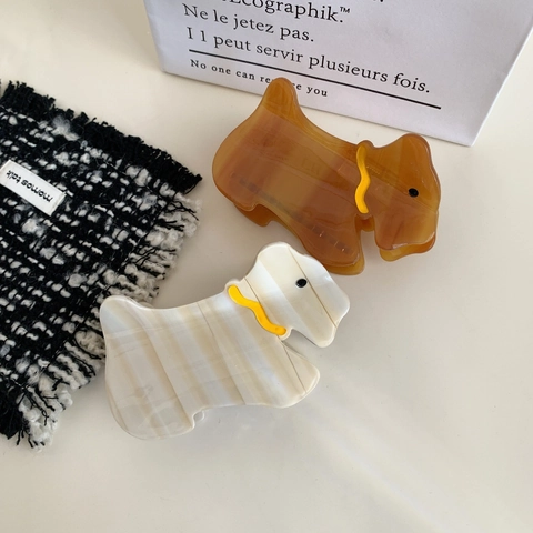 Vintage French Acetate Dog Shaped Hair Claw Clip For Women Scottish Terrier Animal Pattern White Caramel Hair Accessories