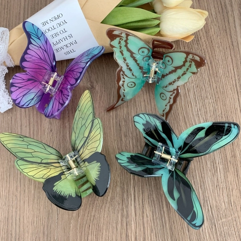 Realistic Butterfly Hair Claw Clip For Women High End Acetate Acrylic Gradient Printed Shark Clip Fashion Daily Hair Accessories