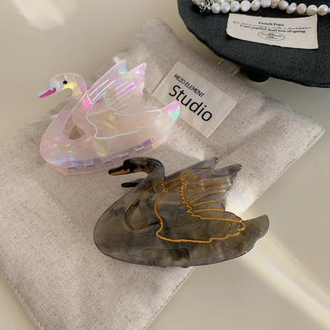 Elegante Pinza per Capelli in Acetato a Forma di Cigno per Donna Texture Marmo Iridescente Shark Clip Accessori per Capelli Stile Francese