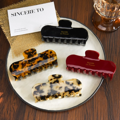 Pinzas para el Pelo de Acetato Grandes Estilo Francés Vintage Carey Color Sólido Sujeción Fuerte Pasadores para Mujer