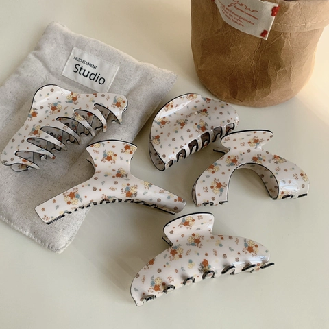 Molla per Capelli con Stampa Floreale Vintage in Acetato di Acrilico Morsetti Geometrici Fermagli per Capelli Donna