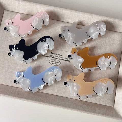 Süßer Corgi Hund Form Acetat Haarklammer Für Damen Tier Schnabelclip Handgefertigt Marmormuster Mode Haarschmuck