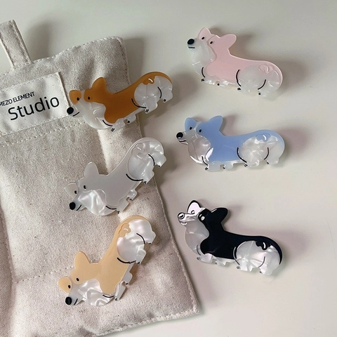Süßer Corgi Hund Form Acetat Haarklammer Für Damen Tier Schnabelclip Handgefertigt Marmormuster Mode Haarschmuck