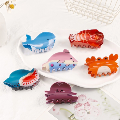 Niedliche Meerestier PVC Haarkralle Hummer Krabbe Delfin Wal Oktopus Muschel Muster Mode Haarschmuck Für Damen