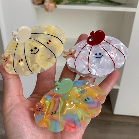 Pinza per Capelli in Acetato alla Moda per Donna Simpatici Fermagli per Capelli a Forma di Conchiglia Zucca con Strass Sorriso Stella