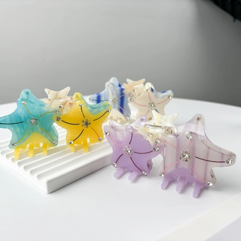 Starfish Shaped Acetate Hair Claw Clip With Rhinestones Ocean Theme Summer Beach Hair Accessories For Women Decorative Hairpin
