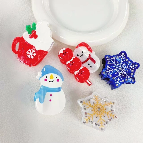 Acetaat Kerst Haarklem Feestelijk Sneeuwvlok Sneeuwpop Haai Clip Strass Winter Haaraccessoires Voor Vrouwen Cadeau