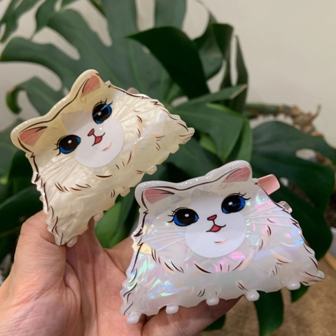 Simpatica Pinza per Capelli in Acrilico con Gatto Cartone Animato Kawaii Motivo Animale Perlescente Accessori per Capelli Donna