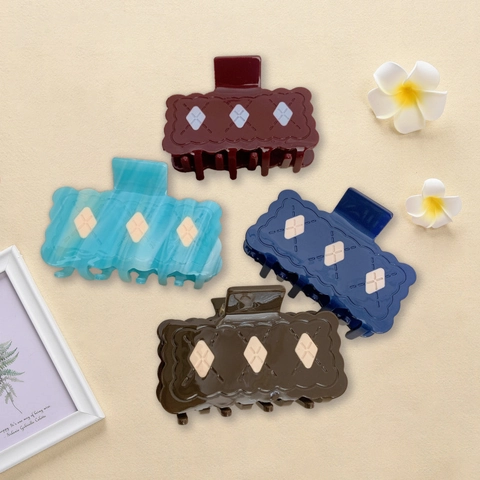 Pinza de Pelo de Acetato Retro con Borde Festoneado Clip de Tiburón Grande en Forma de Galleta Elegante Color Sólido Accesorios de Cabello Mujer