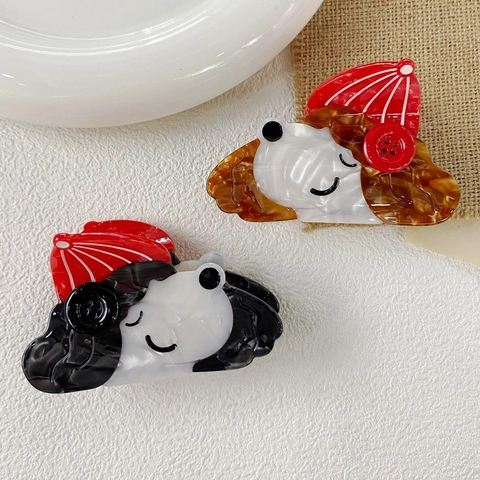Cute Cartoon Dog Acetate Hair Claw Clip With Button Detail Sweet Puppy Hair Catch For Women Daily Hair Styling Accessories