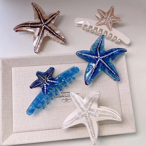 Serie Oceano Stella Marina Pinza per Capelli in Acetato Elegante Motivo Marmoreo Clip Squalo per Donna Accessori Capelli