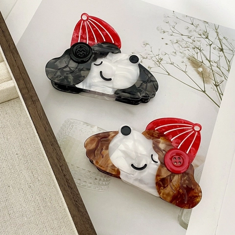 Cute Cartoon Dog Acetate Hair Claw Clip With Button Detail Sweet Puppy Hair Catch For Women Daily Hair Styling Accessories