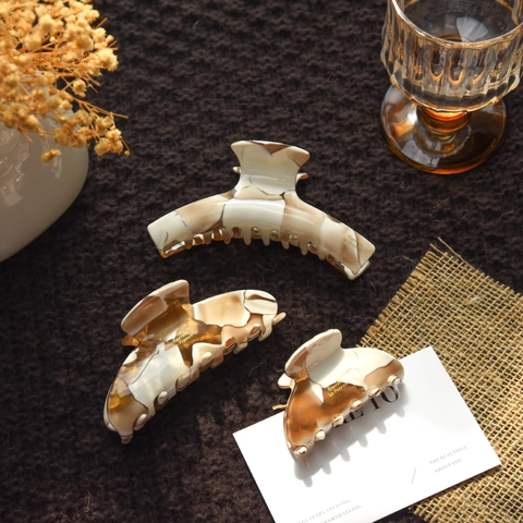 Pince à Cheveux Crabe Rétro Français en Acétate Marbre Élégante Bloc de Couleur Grand Accessoire de Coiffure Fait à Main pour Femmes