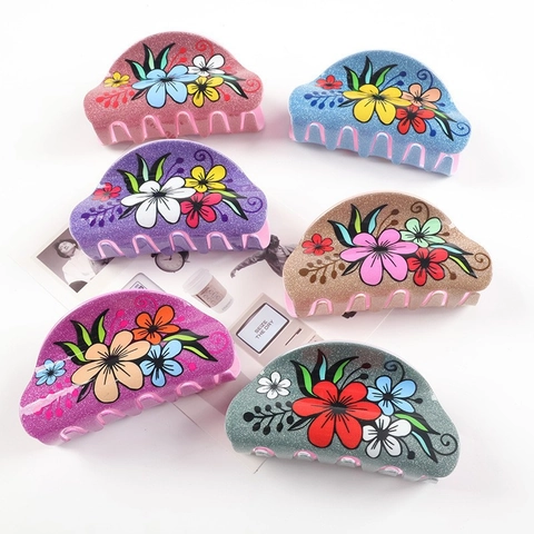 Vintage Blumenmuster Haarkralle Glitzer Große Haarklammer Ethno Stil Blume Haarschmuck Für Damen Mode Schmuck