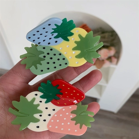 Cute Strawberry Acetate Hair Claw Clip Sweet Multicolor Fruit Shape Shark Clip For Women Girls Hair Accessories