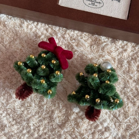 Fermaglio per Capelli ad Albero di Natale Fatto a Mano Clip a Becco d'Anatra in Ciniglia di Peluche Con Fiocco Rosso Perla Artificial Finta Accessorio Festa