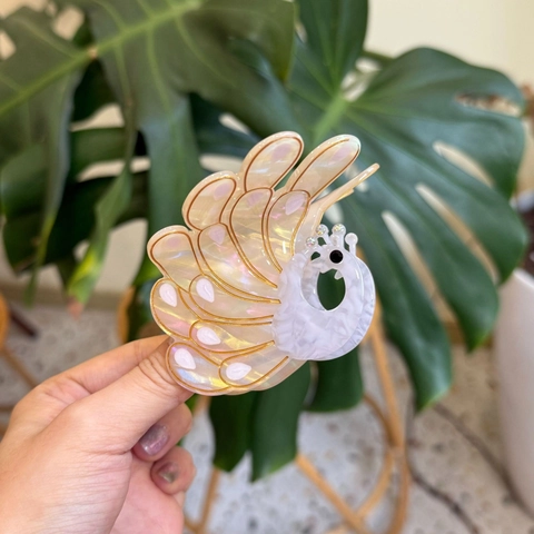 Vintage Acetate Peacock Hair Claw Clip For Women Elegant Handmade Animal Shape Rhinestone Hair Clip Unique Hair Accessories