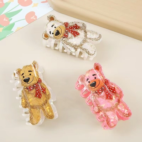 Cute Cartoon Bear Hair Claw Clip Pearlescent Iridescent Acrylic Shark Clip Sweet Heart Bow Hair Accessory For Women Girls