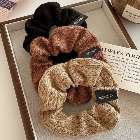 Vintage Knitted Scrunchie Polyester Hair Tie For Women Autumn Winter Large Intestine Hair Ring Solid Color Elegant Hair Accessories