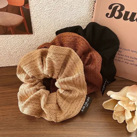 Vintage Knitted Scrunchie Polyester Hair Tie For Women Autumn Winter Large Intestine Hair Ring Solid Color Elegant Hair Accessories