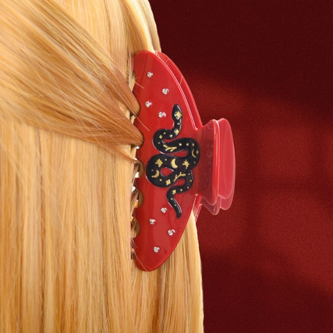 Vintage Acetate Snake Hair Claw Clip With Rhinestones Stars And Moon Design For Women Fashionable Hair Styling Accessories