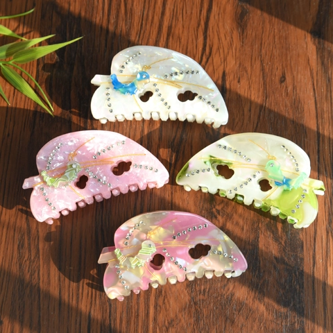 Fermaglio per Capelli a Artiglio in Acetato con Strass Foglia Texture Marmo Caterpillar Shark Clip Eleganti Accessori per Capelli da Donna