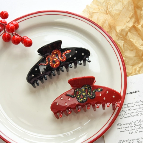 Vintage Acetate Snake Hair Claw Clip With Rhinestones Stars And Moon Design For Women Fashionable Hair Styling Accessories