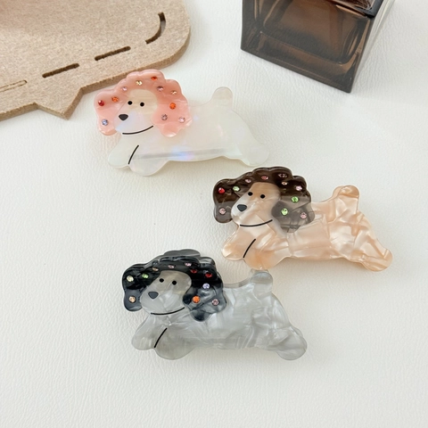 Linda Pinza de Pelo de Acetato con Forma de Perro con Diamantes de Imitación Patrón de Mármol Animales Clips de Tiburón Para Mujeres Niñas Accesorios para el Cabello