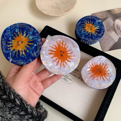 Kreative Sonne Form Acetat Haarkralle Clip Retro Geometrisch Rund Hai Clip Handgefertigt Mode Haarschmuck Für Damen