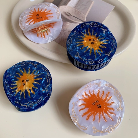 Kreative Sonne Form Acetat Haarkralle Clip Retro Geometrisch Rund Hai Clip Handgefertigt Mode Haarschmuck Für Damen