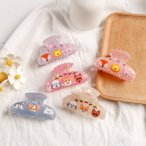 Cute Cartoon Animal Hair Claw Clip Acetate PVC Shark Clip Daily Party Hair Accessories For Women Girls Pet Pattern Bun Hairpin