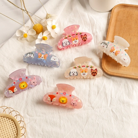 Cute Cartoon Animal Hair Claw Clip Acetate PVC Shark Clip Daily Party Hair Accessories For Women Girls Pet Pattern Bun Hairpin