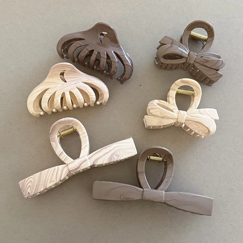 Elegant Marble Pattern Hair Claw Clip Bow Shape Acetate Hair Clip For Women Bun Hairstyle Large Shark Clip Accessories