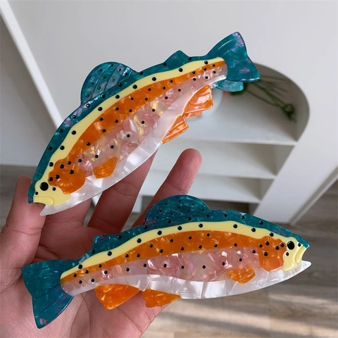 Pinza de Pelo Grande con Forma de Pez de Acetato Patchwork Multicolor Pinza de Tiburón para Mujer Accesorios para el Cabello