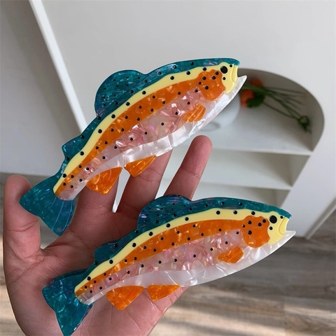 Pinza de Pelo Grande con Forma de Pez de Acetato Patchwork Multicolor Pinza de Tiburón para Mujer Accesorios para el Cabello