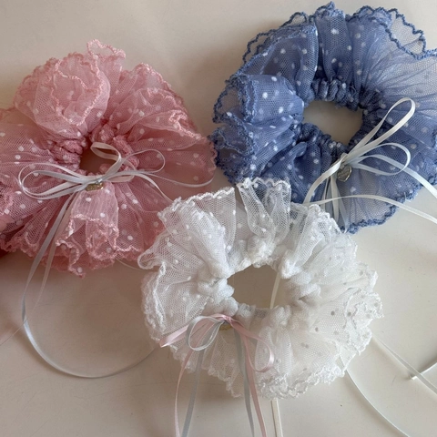 Dolci Elastici per Capelli in Pizzo a Pois Con Nastro a Fiocco e Pendaglio a Cuore Stile Francese Accessori per Capelli Donna