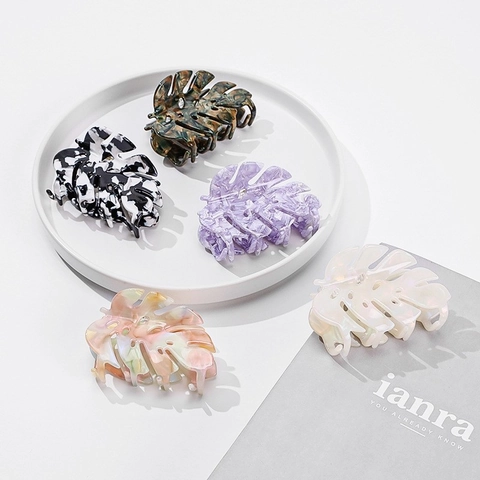 Pince per Capelli a Foglia di Monstera in Acetato per Donna Texture Marmo di Alta Qualità Clip per Capelli Tropicali Accessorio