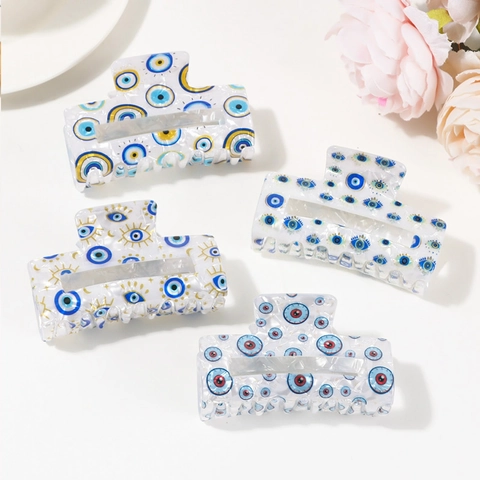Große PVC Haarklammer Böser Blick Stern Mond Muster Rechteck Hai Clip Für Damen Elegante Haarstyling Accessoires