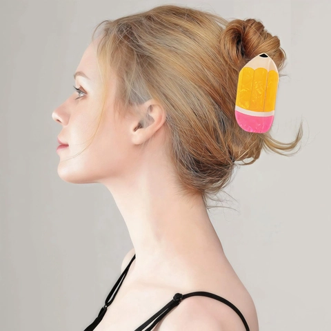 Pinza per Capelli Creativa a Forma di Matita in Acrilico Giallo Rosa Grande Molletta per Capelli Design Carino di Cancelleria Accessorio per Capelli Donna