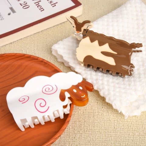 Acetate Cartoon Animal Hair Claw Clips Cute Sheep Cow Pattern Large Hair Clamps For Women Thick Hair Styling Accessories