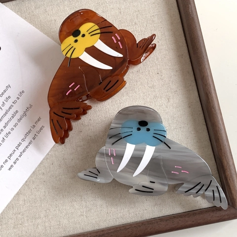 Kreative Walross Form Acetat Haarkralle Süße Meerestier Haarnadel Marmor Textur Haarschmuck Für Damen Mädchen