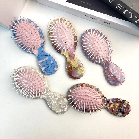 Portable Acetate Air Cushion Hair Comb Wave Edge Marble Pattern Scalp Massage Comb For Women Hair Care Travel Styling