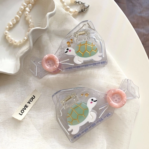 Pinza para el Pelo de Tortuga de Acetato Hecha a Mano Transparente Verde Forma de Animal Accesorios para el Cabello para Mujeres Dulce Moda